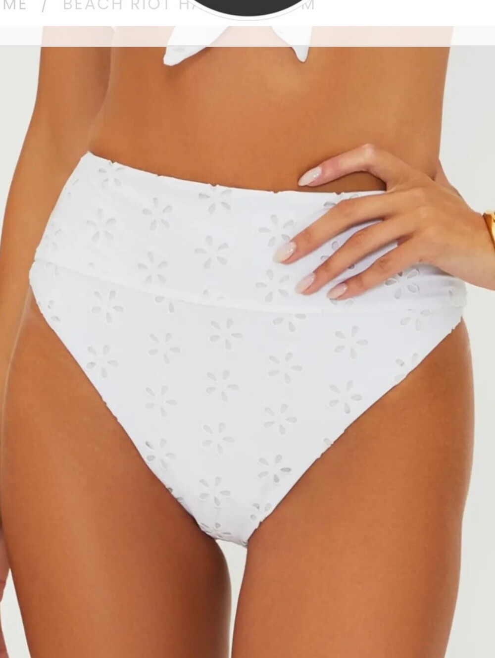 LARGE Beach Riot Hazel Bottom High-Waist White Eyelet Bikini Bottoms